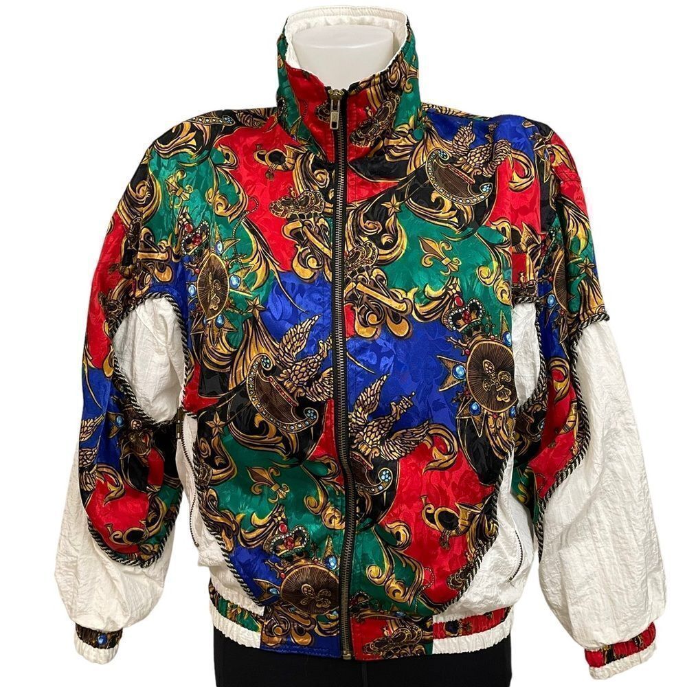 Clipper Bay Vintage lightweight retro bomber Jacket multicolor‎ baroque Art sz S